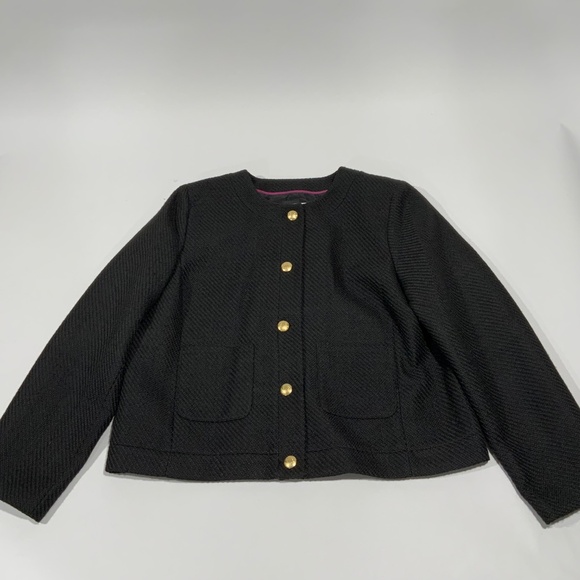 J. Crew Sz 18 Black Tweed Lady Jacket cropped collarless blazerBS929 BS928 - Picture 2 of 8